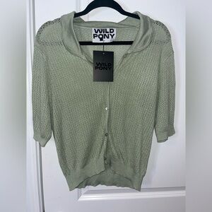 Wild Pony NWT Openwork Knit ButtonUp Unlined Polo Straight Design Cardigan Sz Sm